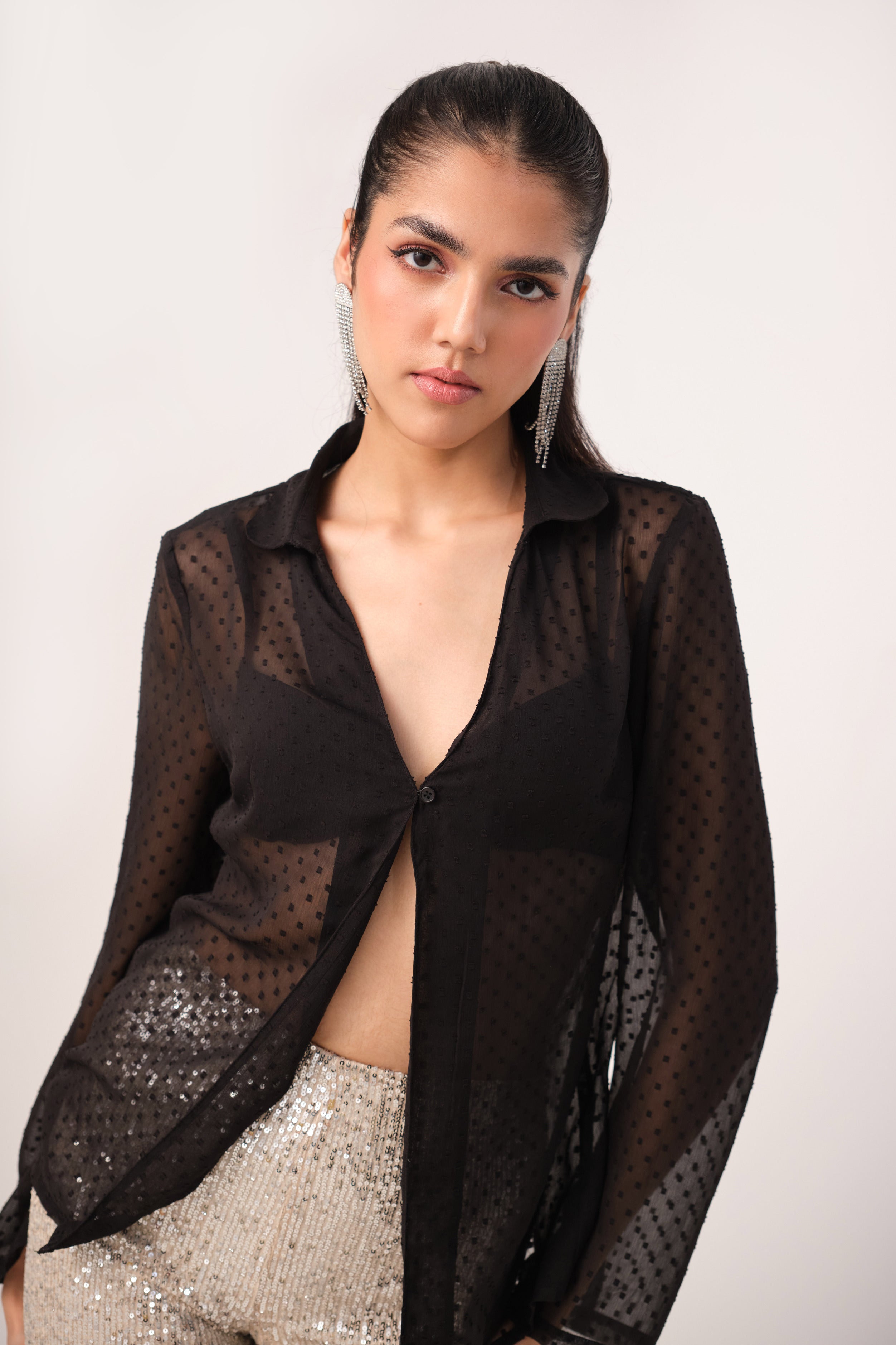 DANCE THE NIGHT AWAY SHEER OPEN SHIRT