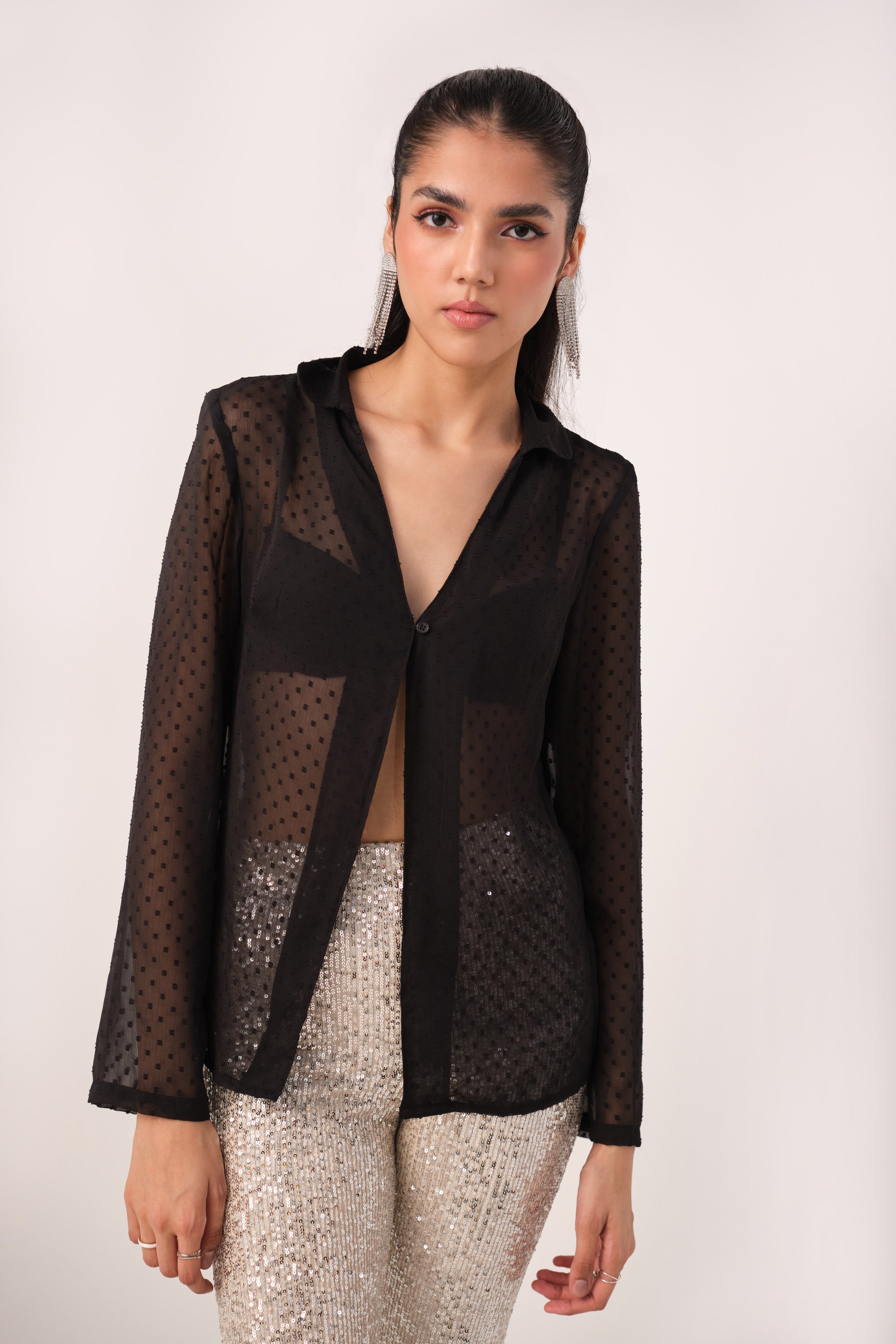 DANCE THE NIGHT AWAY SHEER OPEN SHIRT