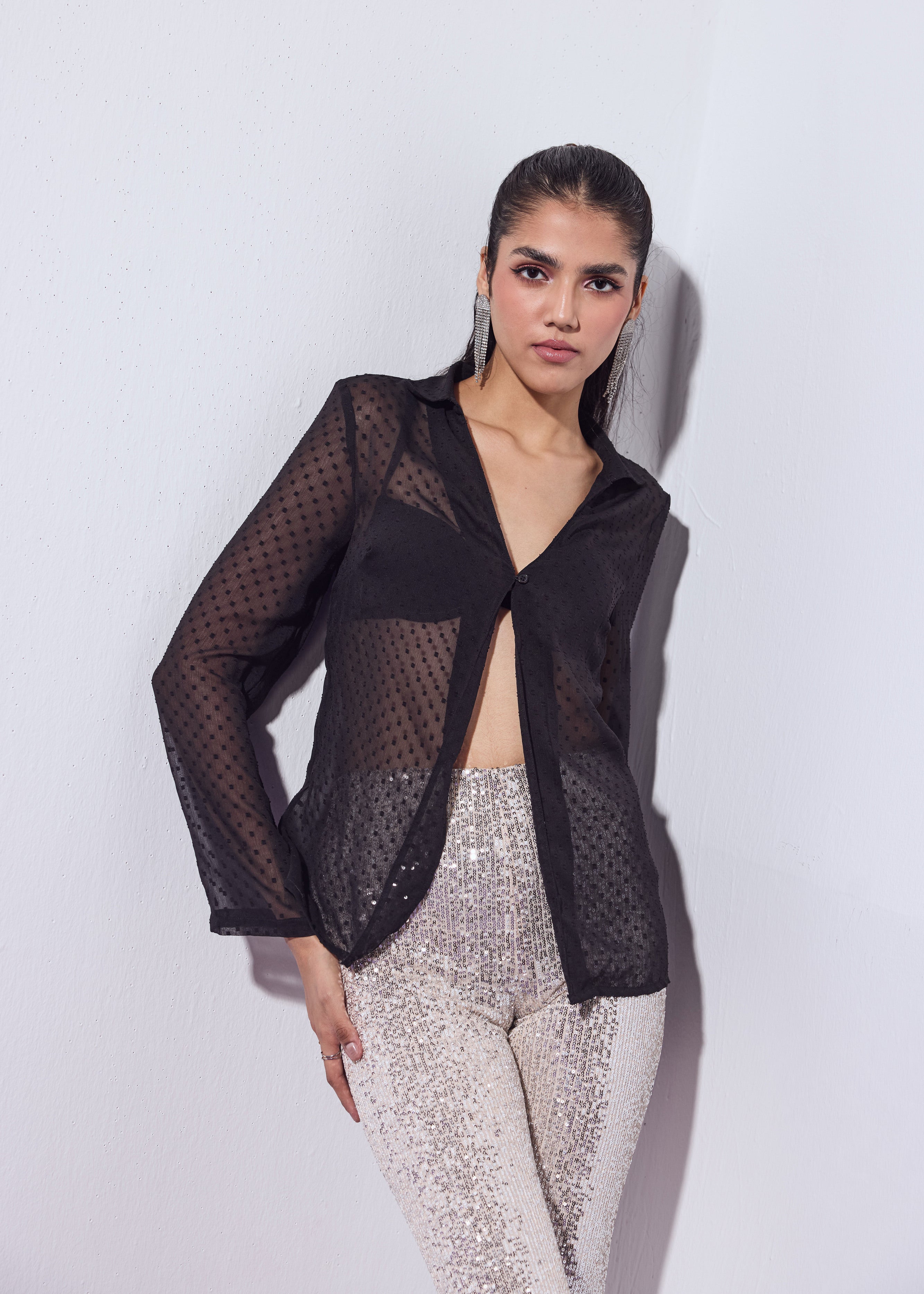 DANCE THE NIGHT AWAY SHEER OPEN SHIRT